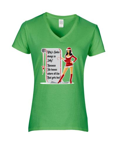 Epic Ladies Santa Bad Girls V-Neck Graphic T-Shirts. Free shipping.  Some exclusions apply.