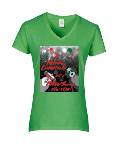 Epic Ladies PAWSome New Year V-Neck Graphic T-Shirts. Free shipping.  Some exclusions apply.
