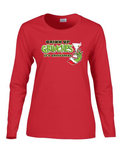 Epic Ladies Drink up Grinches Long Sleeve Graphic T-Shirts. Free shipping.  Some exclusions apply.