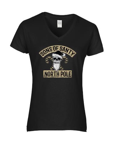 Epic Ladies Sons of Santy V-Neck Graphic T-Shirts. Free shipping.  Some exclusions apply.