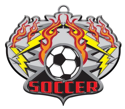 Epic 3" Bolt & Flames Antique Silver Soccer Award Medals
