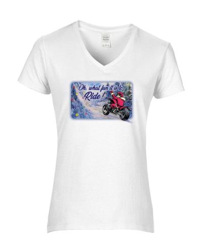 Epic Ladies Santa Riding V-Neck Graphic T-Shirts. Free shipping.  Some exclusions apply.