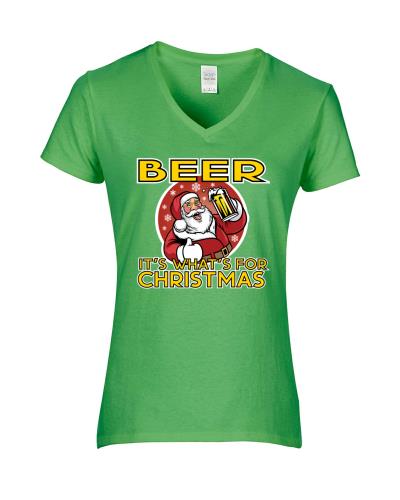 Epic Ladies Christmas Beer V-Neck Graphic T-Shirts. Free shipping.  Some exclusions apply.