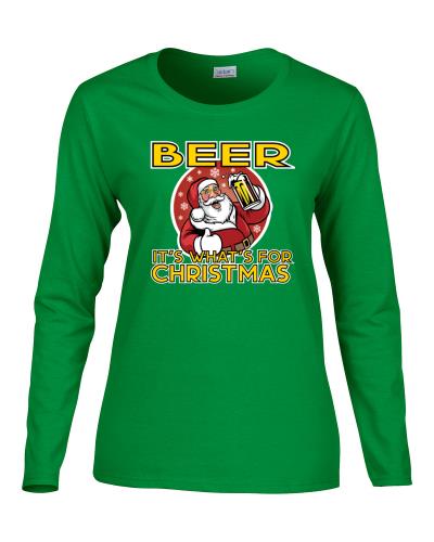 Epic Ladies Christmas Beer Long Sleeve Graphic T-Shirts. Free shipping.  Some exclusions apply.