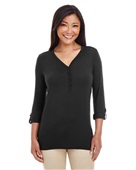 Devon & Jones Ladies' Perfect Fit Y-Placket Convertible Sleeve Knit Top DP186W