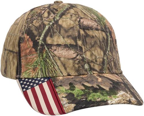 OC Sports CWF-305 Structured Camo Flag Visor Cap. Embroidery is available on this item.