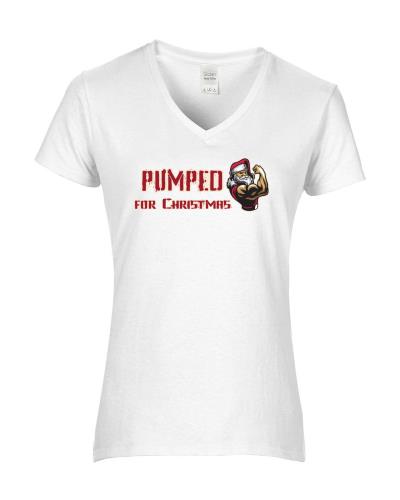 Epic Ladies Pumped for Xmas V-Neck Graphic T-Shirts. Free shipping.  Some exclusions apply.