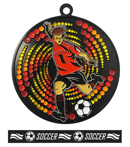 Epic 2.75" Sport Vortex Black Soccer Award Medal & Ribbon