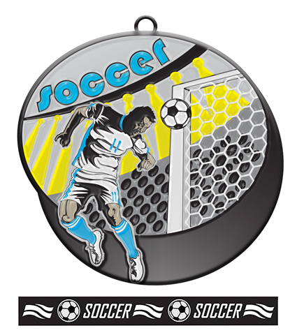 Epic 2.75" Showtime Black Soccer Award Medal & Ribbon