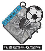 2.75" Bust Out Antique Silver Soccer Award Medal & Ribbon