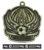 Epic 2.7" Sport Wings Antique Gold Soccer Award Medal & Ribbon