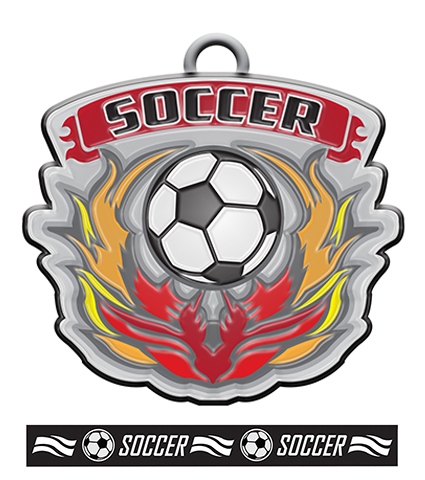 Epic 2.7" Phoenix Antique Silver Soccer Award Medal & Ribbon