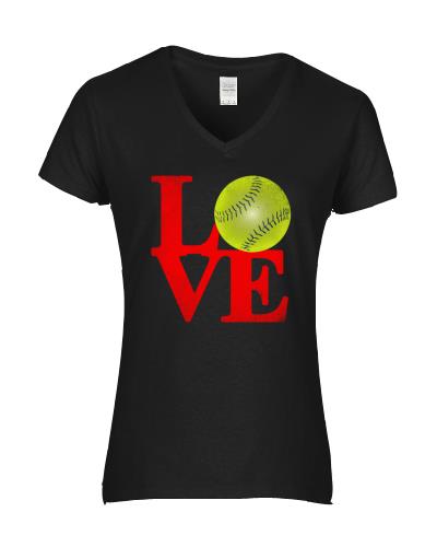 Epic Ladies Love Softball V-Neck Graphic T-Shirts. Free shipping.  Some exclusions apply.