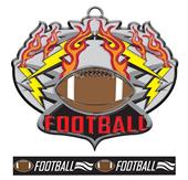 Epic 3" Bolt Flames Antique Silver Football Award Medal & Ribbon