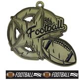 Epic 2.7" Vintage Antique Gold Football Award Medal & Ribbon