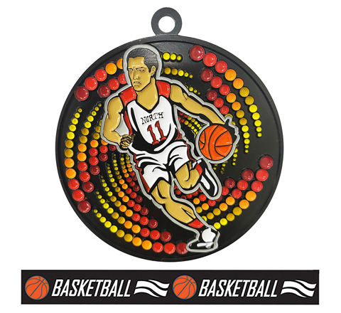 Epic 2.75" Sport Vortex Black Basketball Award Medal & Ribbon