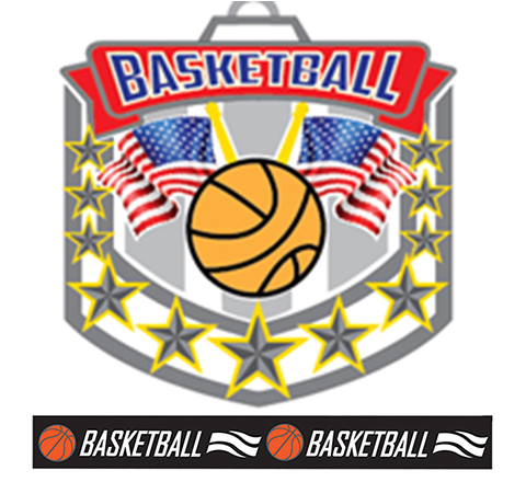 Epic 2.6" Patriotic Flags Antique Basketball Award Medal & Ribbon