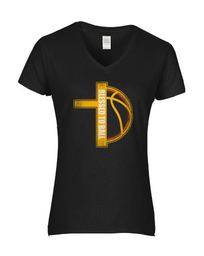 Epic Ladies Blessed to Ball V-Neck Graphic T-Shirts. Free shipping.  Some exclusions apply.