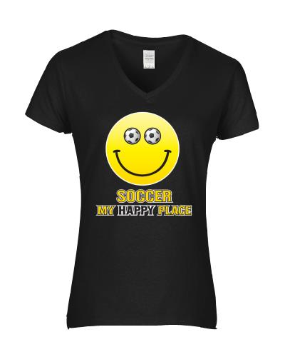 Epic Ladies Soccer Happy Place V-Neck Graphic T-Shirts. Free shipping.  Some exclusions apply.