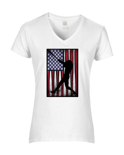 Epic Ladies Baseball Flag V-Neck Graphic T-Shirts