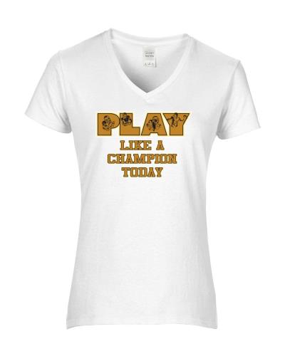 Epic Ladies Play Like a Champ V-Neck Graphic T-Shirts. Free shipping.  Some exclusions apply.