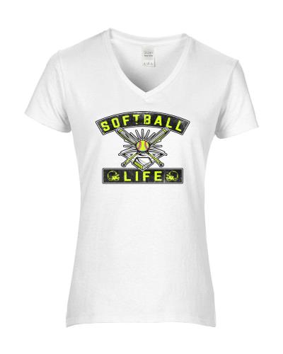 Epic Ladies Softball Life V-Neck Graphic T-Shirts. Free shipping.  Some exclusions apply.