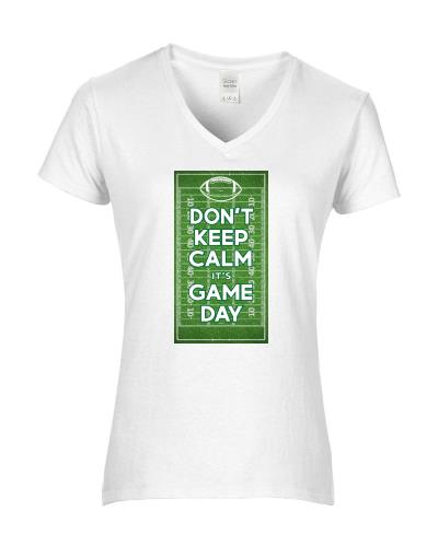 Epic Ladies Keep Calm Game Day V-Neck Graphic T-Shirts. Free shipping.  Some exclusions apply.