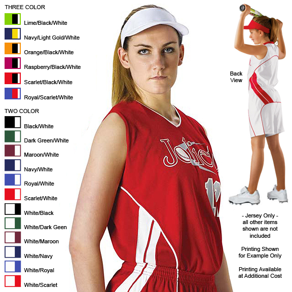 E16064 Alleson 554WY Girl's VNeck Softball Jerseys