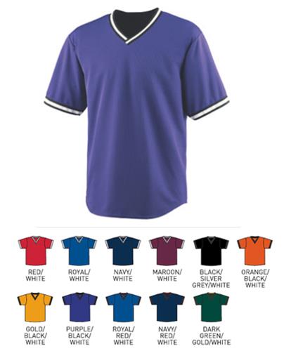 Augusta Sportswear Wicking V-Neck Baseball Jerseys. Decorated in seven days or less.