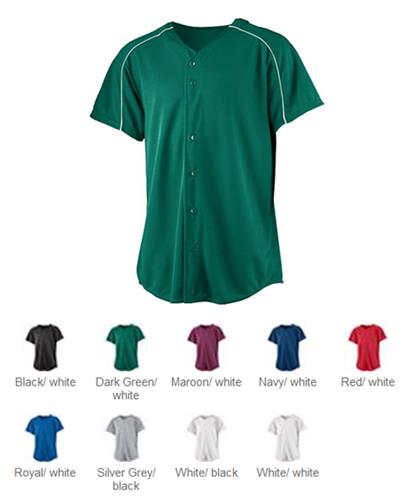Augusta Youth Wicking Button Front Baseball Jersey. Decorated in seven days or less.