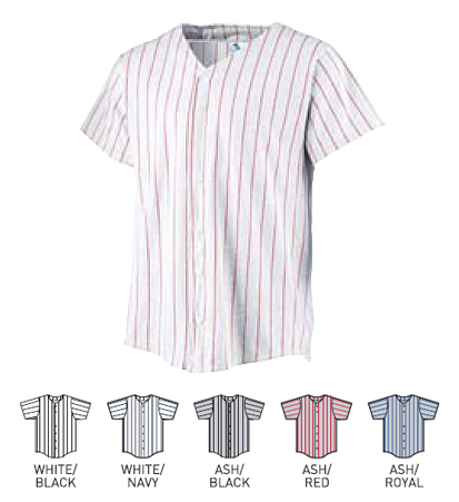 Youth & Adult Pinstripe Button Front Baseball Jersey - White/Navy - Blank  Jerseys