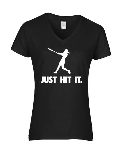Epic Ladies Softball Hit it V-Neck Graphic T-Shirts. Free shipping.  Some exclusions apply.