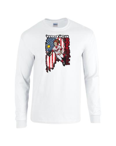 Epic 'Merica Softball Long Sleeve Cotton Graphic T-Shirts. Free shipping.  Some exclusions apply.