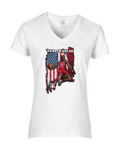 Epic Ladies 'Merica Basketball V-Neck Graphic T-Shirts. Free shipping.  Some exclusions apply.