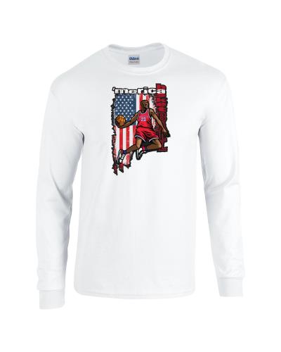 Epic 'Merica Basketball Long Sleeve Cotton Graphic T-Shirts. Free shipping.  Some exclusions apply.