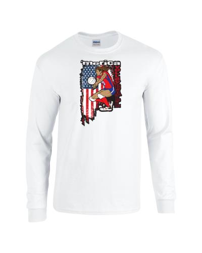 Epic 'Merica Volleyball Long Sleeve Cotton Graphic T-Shirts. Free shipping.  Some exclusions apply.