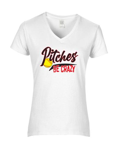 Epic Ladies Pitches Be Crazy V-Neck Graphic T-Shirts. Free shipping.  Some exclusions apply.