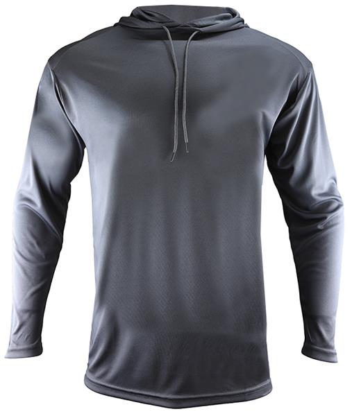 adult Cool Performance Long Sleeve Hoodie Tee Shirt - Grey XL - 100% POLYESTER, Moisture Wicking, Set in Sleeve, Hoodie, Epic