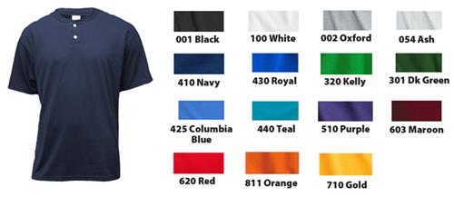 Soffe 2 Button Henley Baseball Jerseys. Decorated in seven days or less.