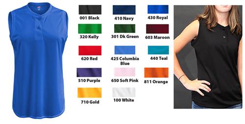 Soffe Dri Sleeveless Softball Henley Shirt. Decorated in seven days or less.