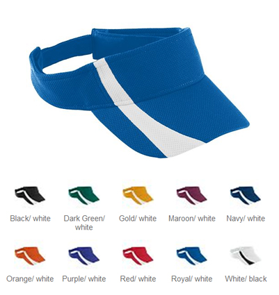 Augusta Youth Adj. Wicking Mesh Two-Color Visor. Embroidery is available on this item.