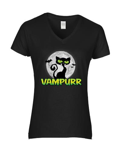 Epic Ladies Halloween Vampurr V-Neck Graphic T-Shirts. Free shipping.  Some exclusions apply.