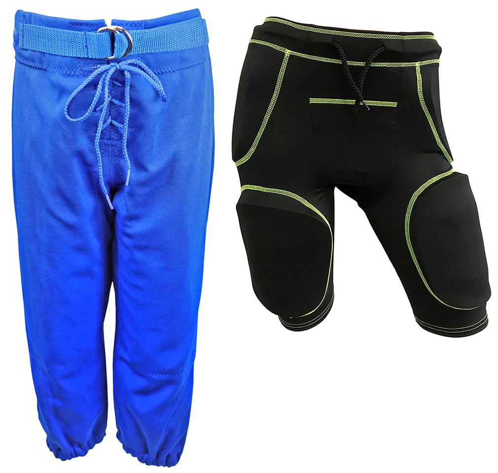 E171197 Youth 3pc Snap Pad Pockets Football Pants & 5 or 7 PC Girdle KIT