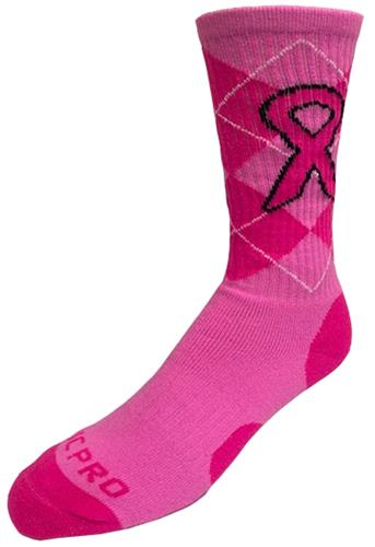 Crew Breast Cancer Awareness Pink Argyle With Pink Ribbon Socks PAIR