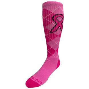 Breast Cancer Awareness Pink Argyle w/Pink Ribbon Kneehigh/OTC Socks PAIR