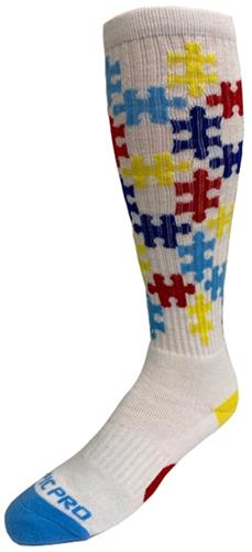 AUTISM AWARENESS PUZZLE PIECES - Fun Design Knee-High Socks (1-Pair)