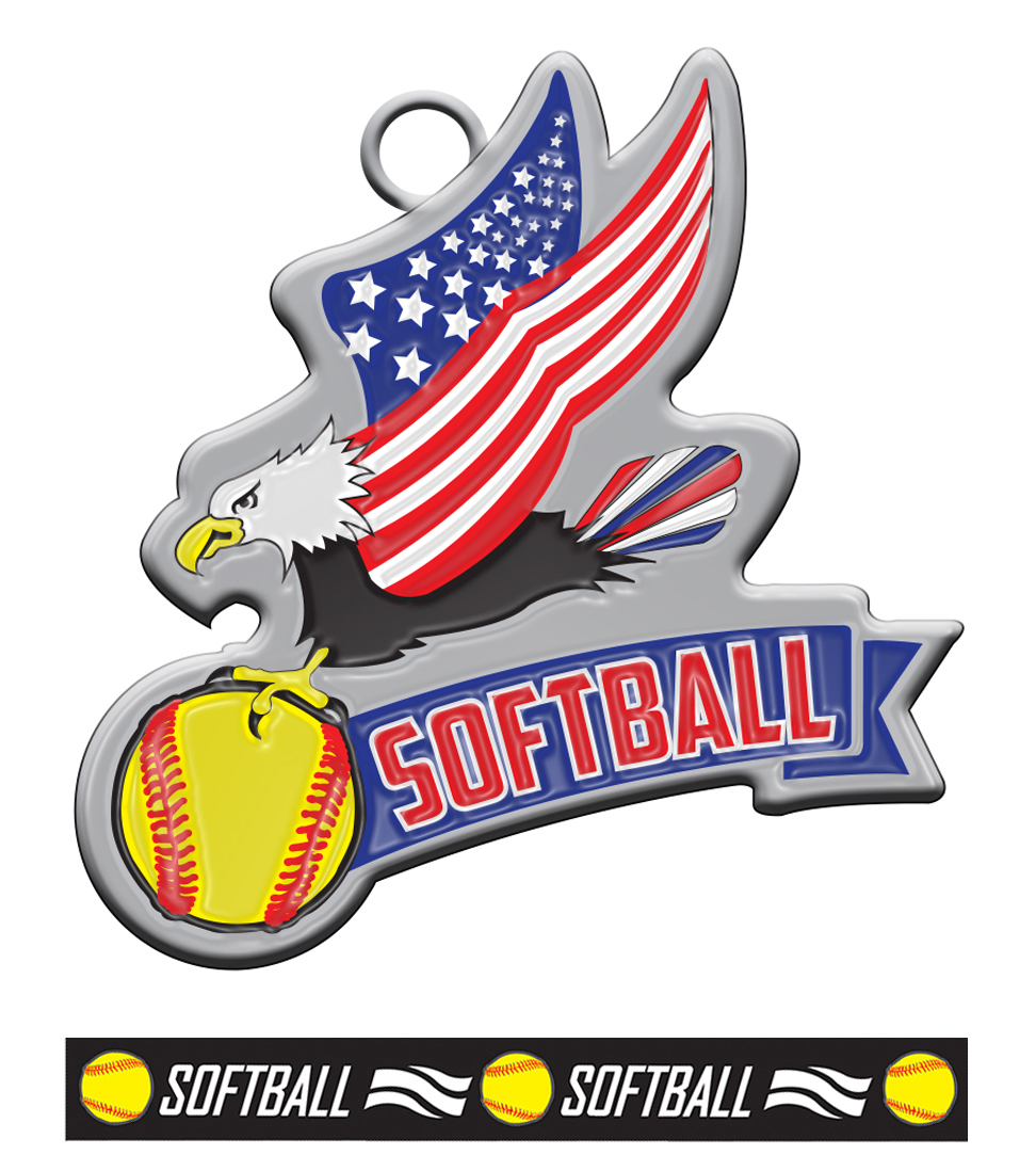 E171599 Epic 2.7" Patriotic Eagle Antique Softball Award Medal & Ribbon