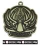 Epic 2.7" Sport Wings Antique Gold Baseball Award Medal & Ribbon