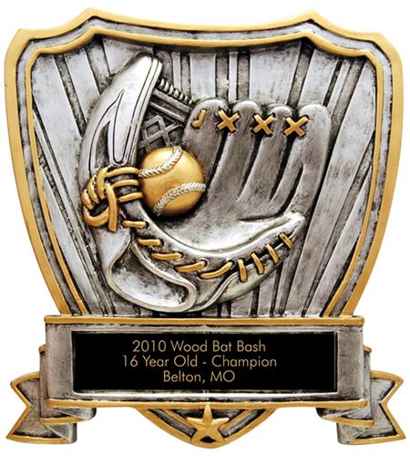 Hasty Award Baseball Shield Resin Trophy RESIN-SHC. Engraving is available on this item.
