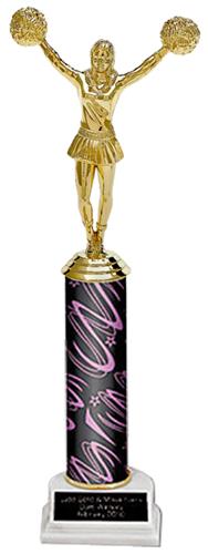 Cheerleader Black/Pink Twister Column Trophies. Engraving is available on this item.
